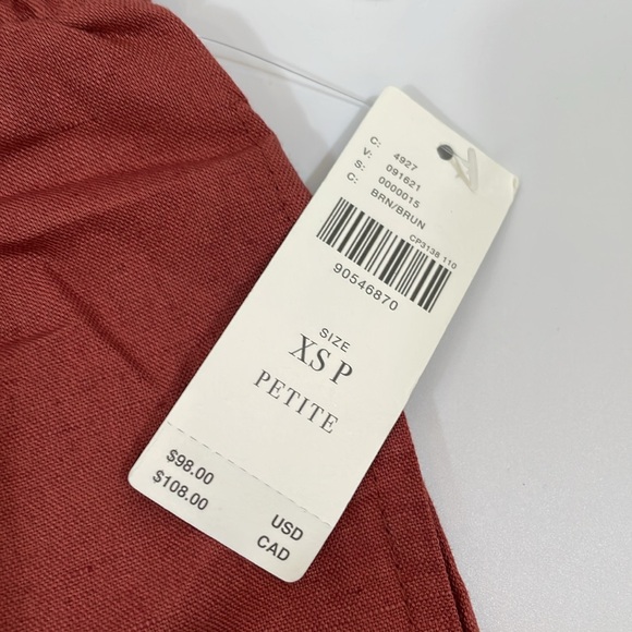 Anthropologie wide Leg Linen Pull-on Pants XSP Brown NWT - Picture 4 of 12